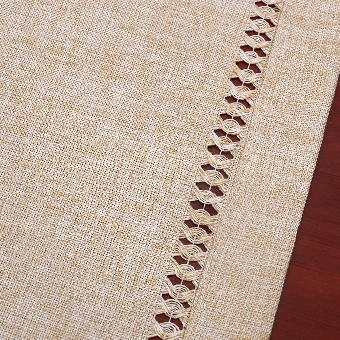 Grelucgo Handmade Hemstitch Beige Table Runner, Rectangular 14 by 90 Inch - Image 4