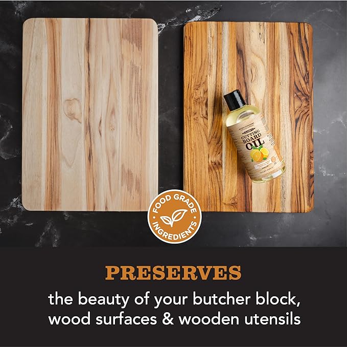 CLARK’S Cutting Board Oil and Wax Kit – Includes Food Grade Mineral Oil (12oz), Finishing Wax (6oz), Applicator, & Buffing Pad to Clean and Protect Wood, Enriched with Natural Lemon & Orange Extract