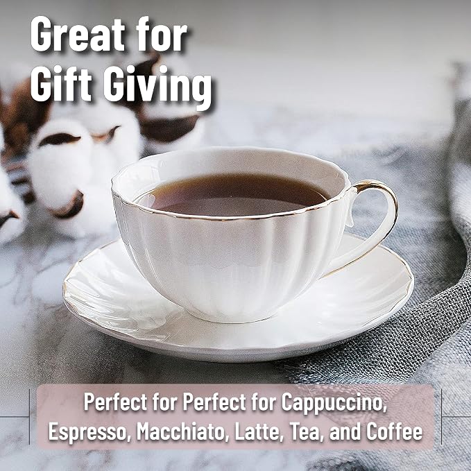 BTaT- Cappuccino Cups with Saucers 7 oz, Dishwasher Safe, Au Lait, Flat White - Image 5