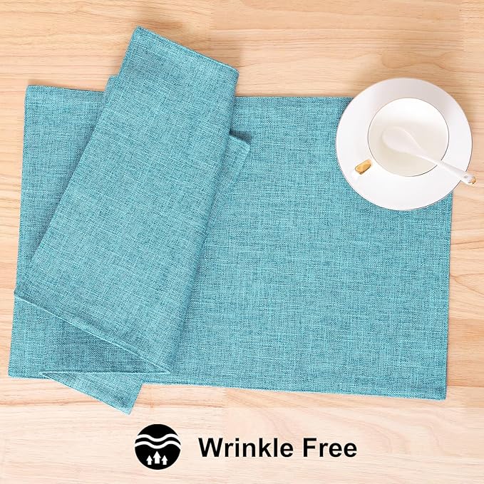 homing Cotton Linen Placemats Set of 6, Cloth Washable Farmhouse Dining Table Mats for Indoors & Outdoors, Easy to Clean, Light Blue, 13 x 19 Inch