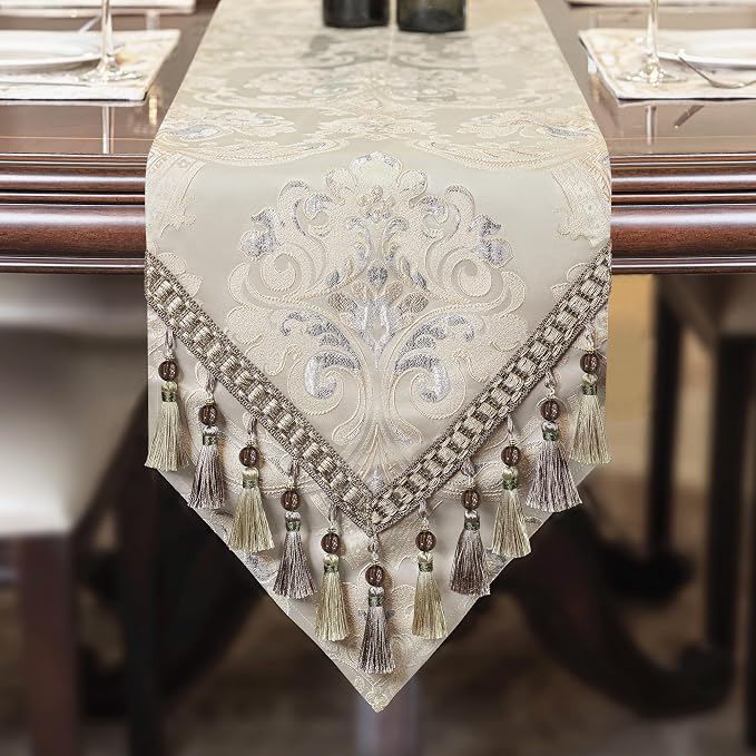 Loom and Mill Luxury Jacquard Table Runner 120 Inches Long, Light Apricot | by LoomandMill