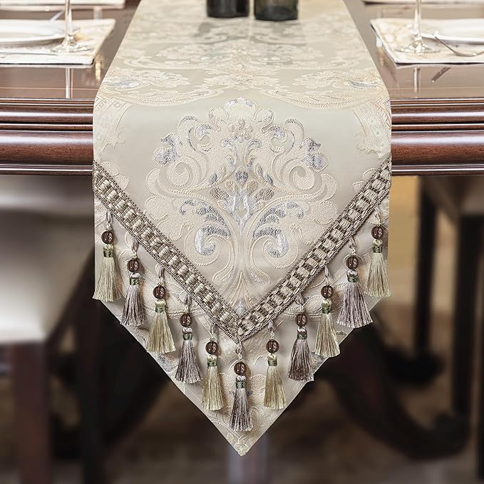 Loom and Mill Luxury Jacquard Table Runner 108 Inches Long, Light Apricot | by LoomandMill