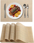 Timeet Placemats Set of 4, Heat Resistant Non-Slip Place Mats for Dining Table, Durable Washable PVC Vinyl Woven Table Mats, Linen Textured Placemats for Kitchen Resistant Easy to Clean(Beige