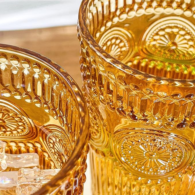 Kate Aspen Vintage Textured Amber Striped Drinking Glasses Set of 6-13 oz - Image 4