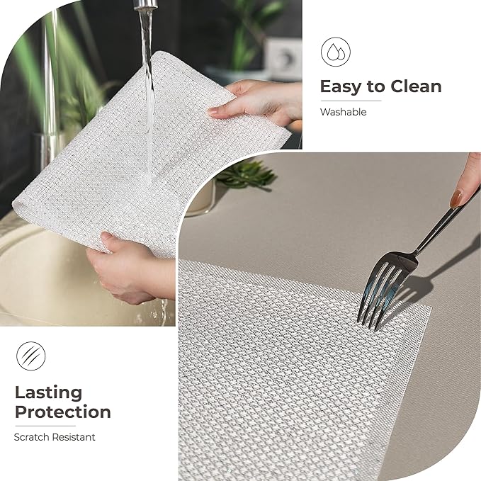 Leetaltree Luxury Crystal White Sequin Placemats Set of 6 - Waterproof Washable for Wedding, Anniversary, Daily Use - Sparkling Table Decor - Hand-Cut
