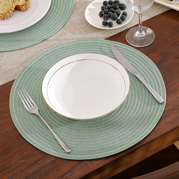 SHACOS Round Placemats Set of 8 Washable 15 inch Round Table Mats Cotton - Image 3