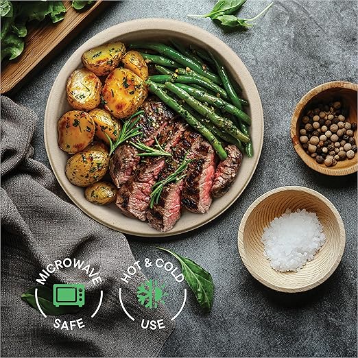 100% Compostable Paper Plates 10 Inch Bulk [500 Count] Heavy-Duty Dinner Plates - Natural Brown Color Unbleached Bagasse - Eco-Friendly Disposable Biodegradable Sugarcane Plates - [Case 4/125 Pack]