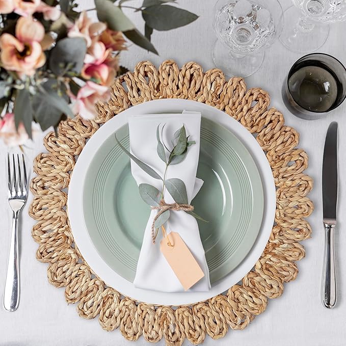 Set of 6 Handwoven Corn Husk Placemats, 13.8" Round – Eco-Friendly Boho Rustic Table Mats, Farmhouse Chargers for Dining & Festive Occasions