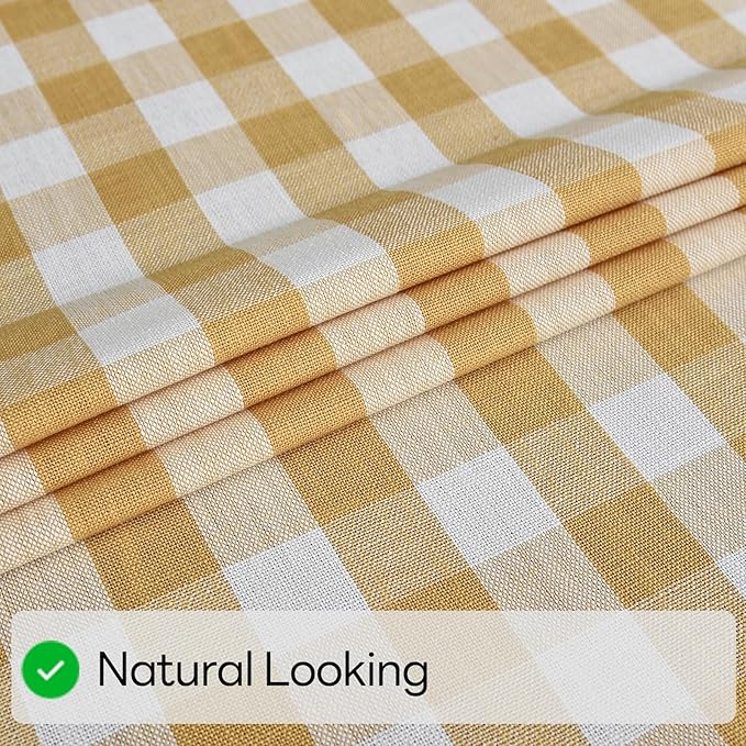 Gingham Table Cloth for Round Tables Yellow Checkered Plaid Tablecloth Heavy Duty Cotton Blend Washable & Wrinkle Table Cover for Outdoor Kitchen Dining Picnic Camping (53 inch Diameter)