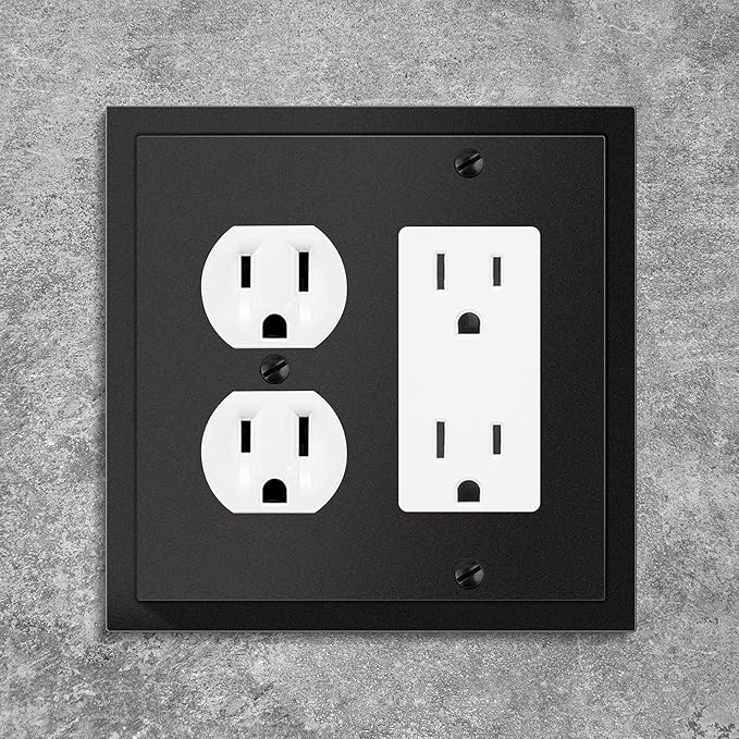 Henne Bery Modern Edge Decorative Wall Plate Switch Plate Outlet Cover, Durable Solid Zinc Alloy (Decorator/Duplex, Matte Black)