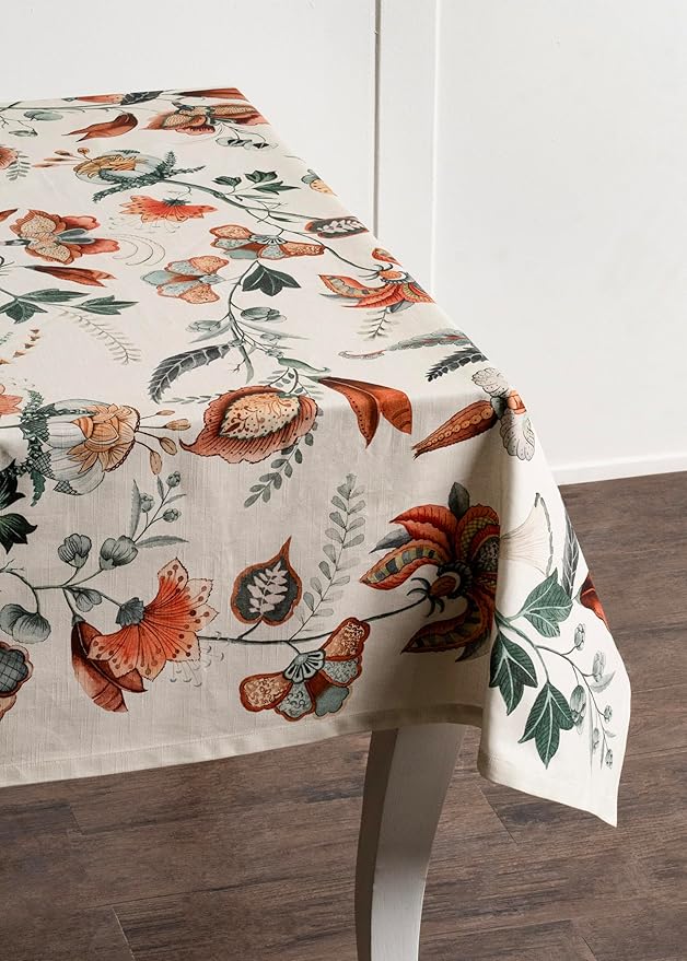 Maison d' Hermine Table Cloth Rectangle Table 100% Cotton 70 x 120 Inches Fall Tablecloth Reusable Everyday Use for Thanksgiving Christmas Decorations Dining Farmhouse Party (Dalida)