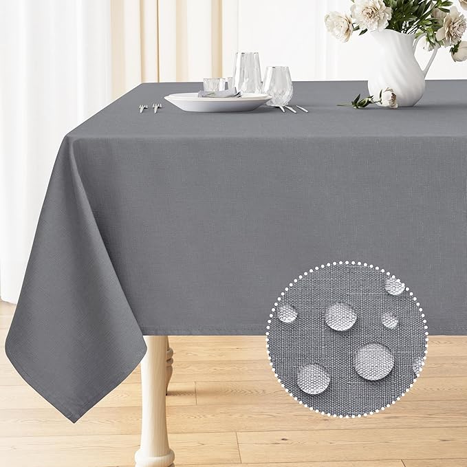 Smiry Square Table Cloth Linen Textured, Waterproof Spillproof Anti-Wrinkle Burlap Tablecloth, Washable Decorative Fabric Table Cover for Dining, Party, Banquet, 60 x 60 Inch, Grey