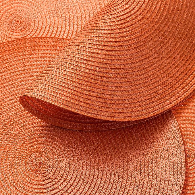 AHHFSMEI Round Braided Placemats 15 Inch Round Table Mats for Dining Tables Natural Woven Heat Resistant Place mats Set of 8 (Orange,8)