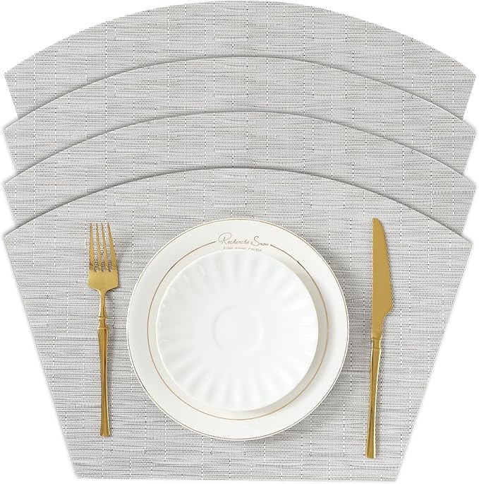 roddyricch Wedge Placemats for Round Tables, Set of 4 Non-Slip PVC Round Table Placemats - Heat Resistant & Wipe Clean Centerpiece Mats for Dining Kitchen Decor (Silver)