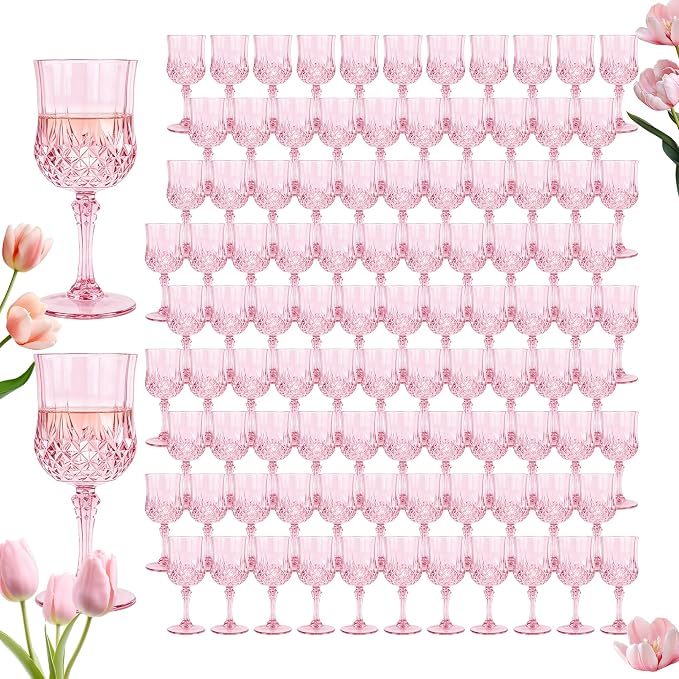 100Pack Plastic Wine Glasses, 7oz Vintage Goblets by LEYIQU