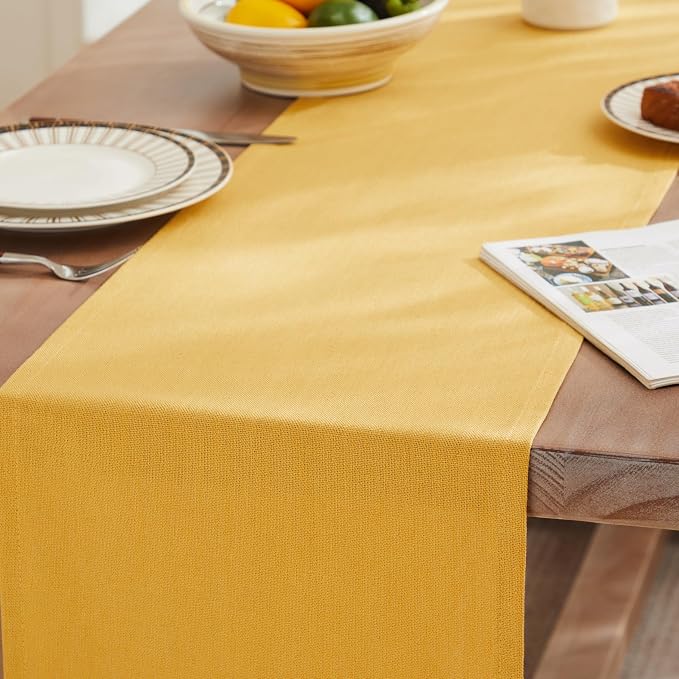 Rustic Cotton Linen Table Runner, 13x48 Inches Yellow | Farmhouse Style Linen - Image 3