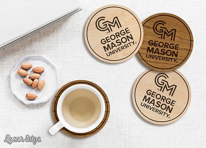 LazerEdge George Mason Patriots Wooden Coaster Set - Maple Wood - Officially Licensed Product - 4-Pack