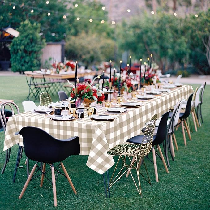 Buffalo Plaid Tablecloth 54 x 108 inch 2 Pack Khaki and White | Waterproof - Image 7