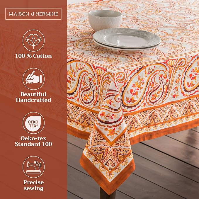 Maison d' Hermine Table Cloth Square Table 100% Cotton 54 x 54 Inches Fall Tablecloth Reusable Everyday Use for Thanksgiving Christmas Decorations Dining Farmhouse Party (Palatial Paisley)