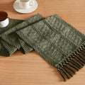 Macrame Style Boho Table Runner, 12x36 Inch Olive | Woven Boho Table Runner by ZEEMARTONLINE