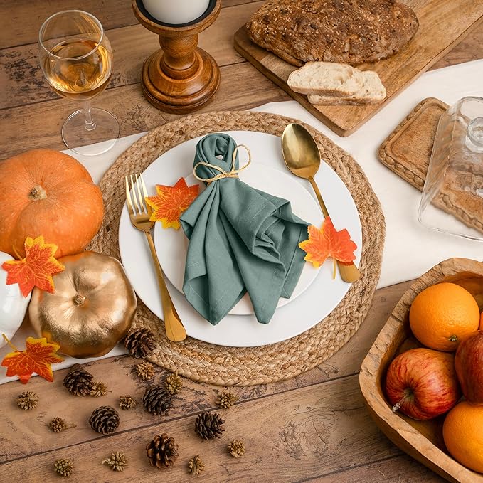 Blue Needles Solid Cloth Napkins Set of 6 Hunter Green 100% Cotton Dinner Napkins 18x18 inches - Soft, Reusable, Absorbent & Washable Linen, Ideal for Christmas Events, Parties & Everyday Use