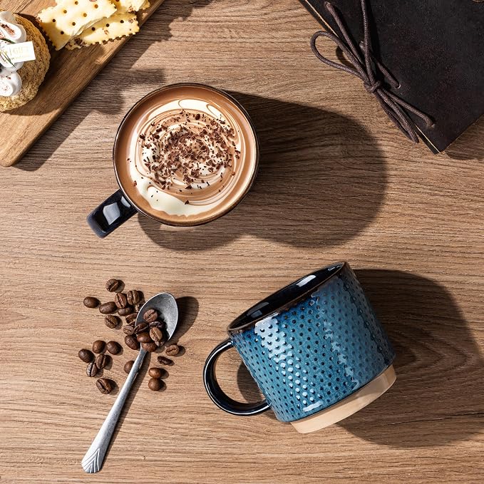 GBhome 12 OZ Stackable Coffee Mugs Set of 4, Ceramic Coffee Cups Set | 4 - Image 2