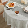 ZeeMart Contrast Linen Round Tablecloth 60 Inch Mid-Stripe Grey, Farmhouse Style Round Table Cloth Heavy Weight Grey Tablecloths, Water Resistant Burlap Table Cloths