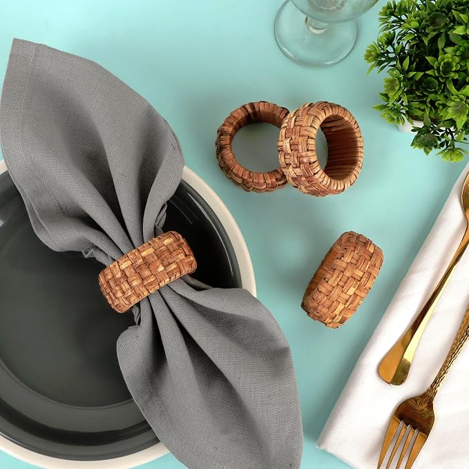 Natural Cane Napkin Rings Set of 36, Handwoven Table Decor, Bohemian Coastal - Image 2