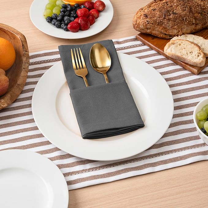 Blue Needles Solid Cloth Napkins Set of 12 Grey 100% Cotton Dinner Napkins 18x18 inches - Soft, Reusable, Absorbent & Washable Linen, Ideal for Wedding Events, Parties & Everyday Use