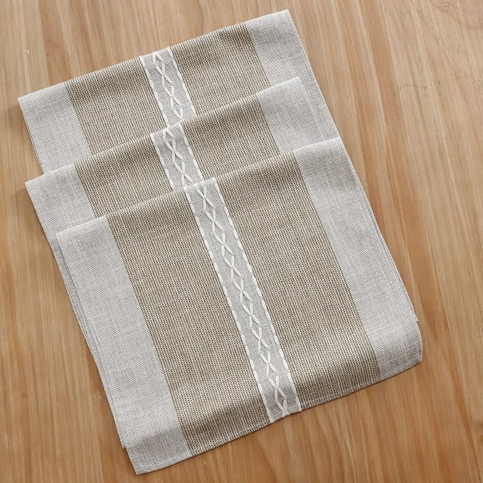NEWISHER Farmhouse Braided Striped Embroidery Table Runner 108 inches Brown | - Image 7