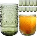 Green Drinking Glasses Set of 12, 16 Oz Highball & 13 Oz Cocktail Glasses by FERAHI