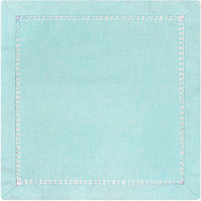 Grelucgo Set of 4 Handcrafted Solid Aqua Color Dinner Napkins, - Image 2
