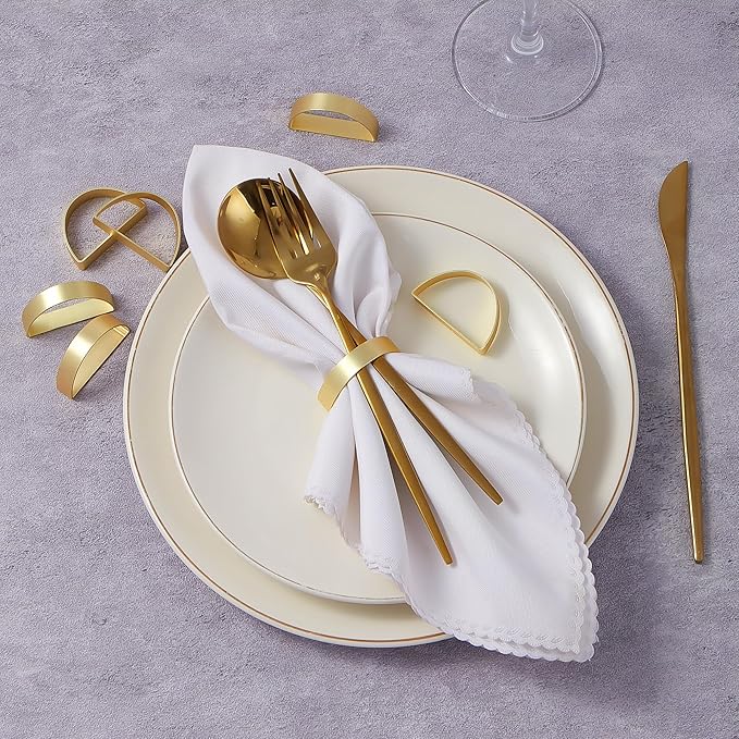Gold Napkin Rings Set of 24, Stainless Steel Metal Gold Napkin Holder, Fall Thanksgiving Christmas Easter Napkins Rings for Table Decor Wedding, Banquet, Party