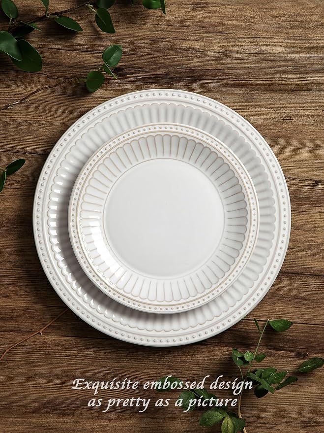 Famiware Ceramic Plates and Bowls Sets, Embossed Dishes Dinnerware - Image 4