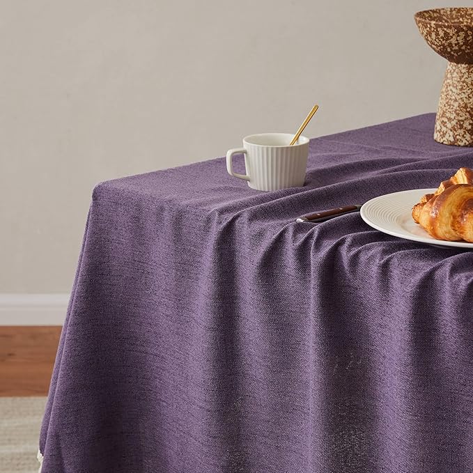 Linen Tablecloth with Tassels, Farmhouse Style Purple Tablecloth, Water Resistant Burlap Tablecloths for Rectangle Table, 60x120 Inch Purple
