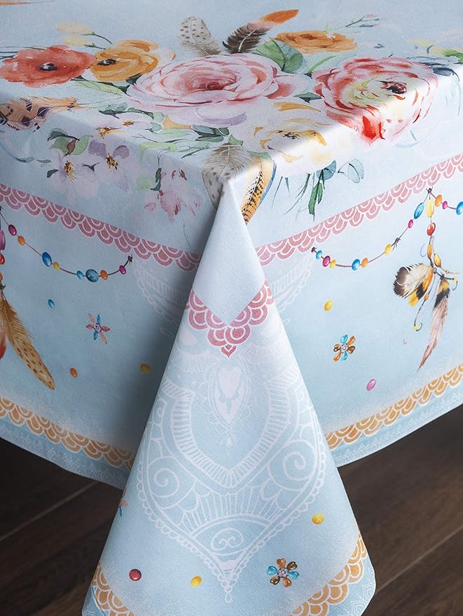 Maison d' Hermine Table Cloth Rectangle Table 100% Cotton 60 x 120 Inches Tablecloth Reusable Decorative for Dining Room Farmhouse Home Valentines Day Decorations Spring Summer - Ibiza - Blue