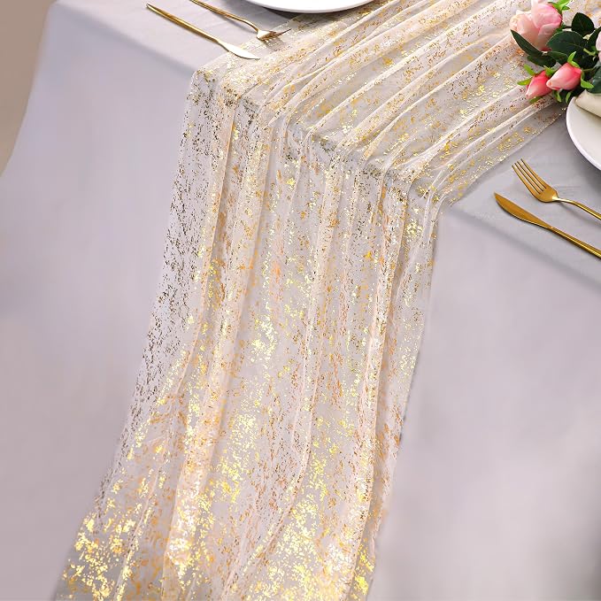 Snowkingdom 2Pcs Gold Gauze Table Runners 10Ft Sheer Chiffon Cheesecloth by Snowkingdom