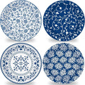 4 Set 10 Inch Blue White Porcelain Dinner Plates Melamine Blue White Floral by Afniimyapt