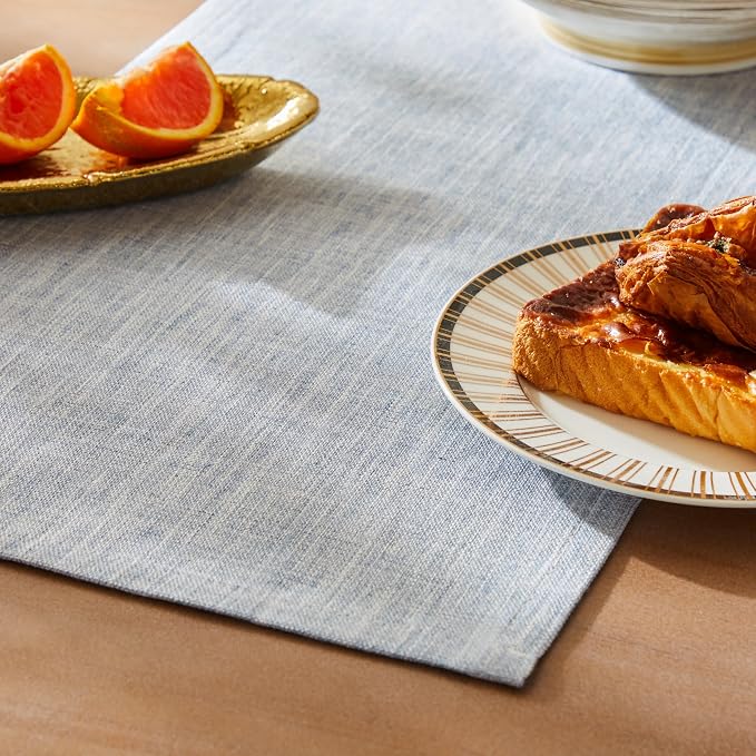 Rustic Cotton Linen Table Runner, 13x48 Inches Blue | Farmhouse Style Linen by ZEEMARTONLINE