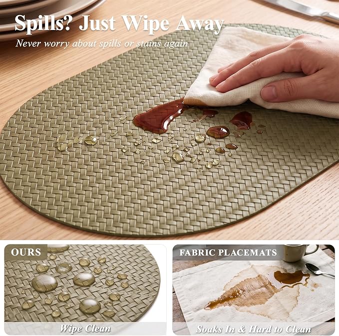 Woven Faux Leather Oval Placemats Set of 4/6 - Image 5