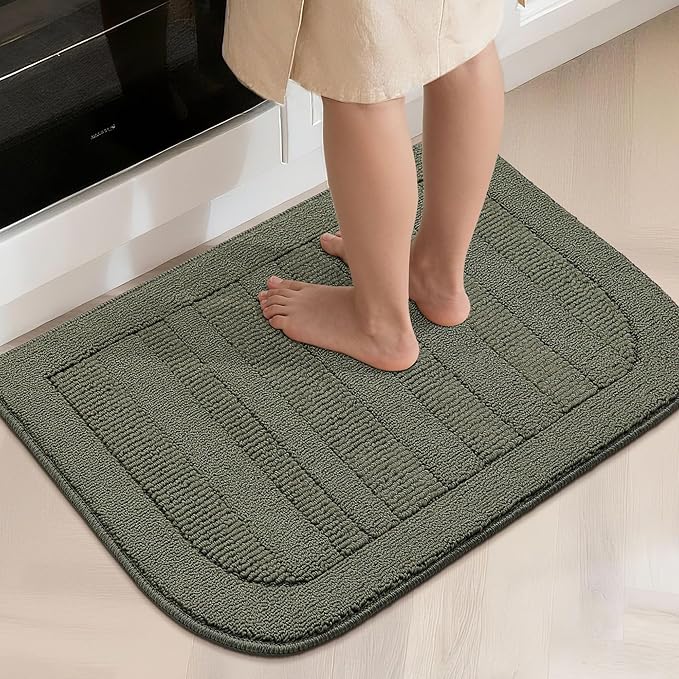 BEQHAUSE 24x36 Inch Kitchen Rug Mat Durable Kitchen Rugs Non-Slip Washable Absorbent Kitchen Mats for Floor Dirt-Resistant Semicircular Kitchen Mat (Green)