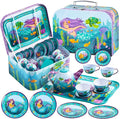 JOYIN Mermaid Tea Party Set for Little Girls, Pretend Tin Teapot Set, Princess by JOYIN