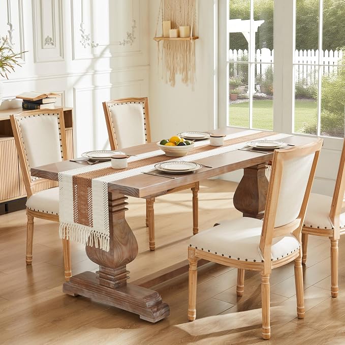 Macrame Style Bicolor Stitching Table Runner 14x72in Caramel | Woven Boho Table - Image 2