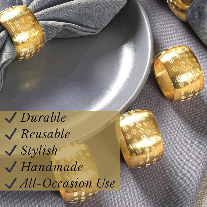 Napkin Rings Set of 12, Metal Napkin Holder Cuffs - Image 8