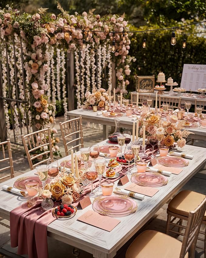 350 Pcs Burgundy Gold Plates for Party | Burgundy Plates Set for 50 Guests - Image 7