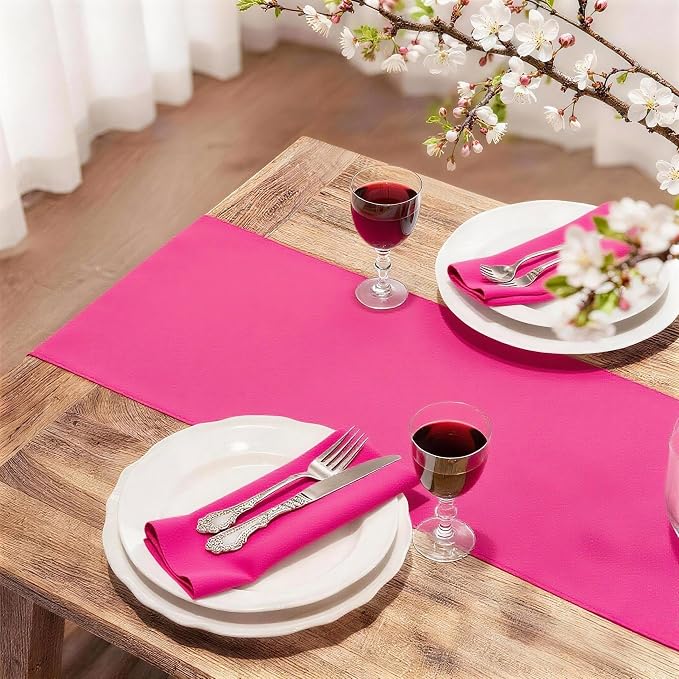 FOLINS&HOME Hot Pink Waterproof Decorative Table Runner 60 Inches Long | 210GSM - Image 2
