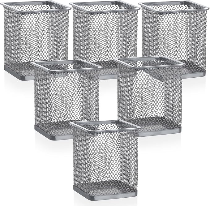 Segarty Pen Cup Holder, 6 Pack Square Silver Pen Holder by Segarty
