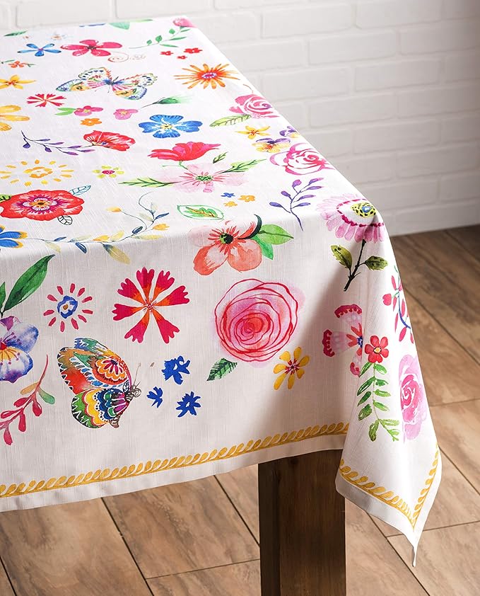 Maison d' Hermine Table Cloth Rectangle Table 100% Cotton 60 x 90 Inches Tablecloth Reusable Decorative for Dining Room Farmhouse Home Valentines Day Decorations Spring Summer - Happy Florals - Sweety