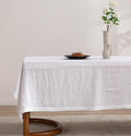 EVERLY Pure Linen Hemstitch Tablecloth,100% Stonewashed French Linen tablecloths for Kitchen Dining Rectangle Tables,60x144Inch Machine Washable Christmas Thanksgiving Organic Tablecloth-White