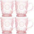Pink Glass Coffee Mugs Set of 4 – 10oz Aesthetic Pink Glass Mug Set, Real by Yungala